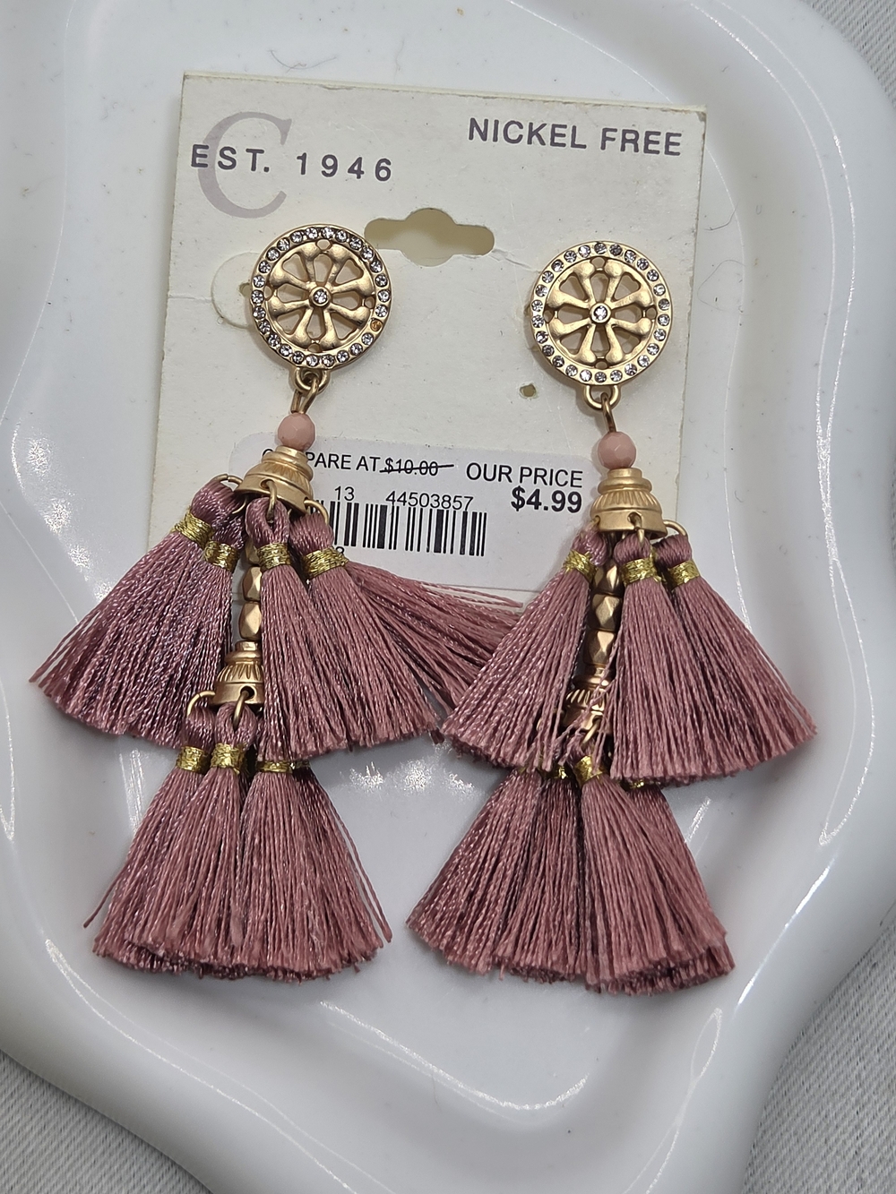 NWT Dusty Rose Pink Tiered Tassel Statement Drop Earrings Gold Boho Chic 🌸✨